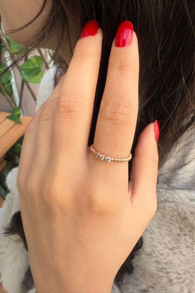 14 AYAR ROSE RENGİ ÜÇ TAŞ ALTIN YÜZÜK