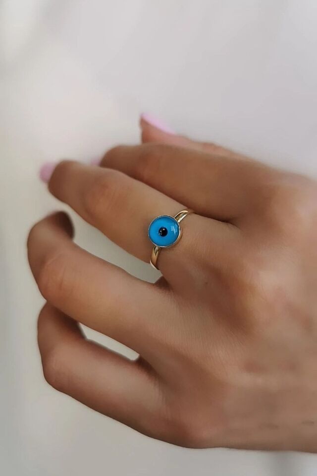 14 Ayar Nazar Boncuklu Altın Yüzük 16