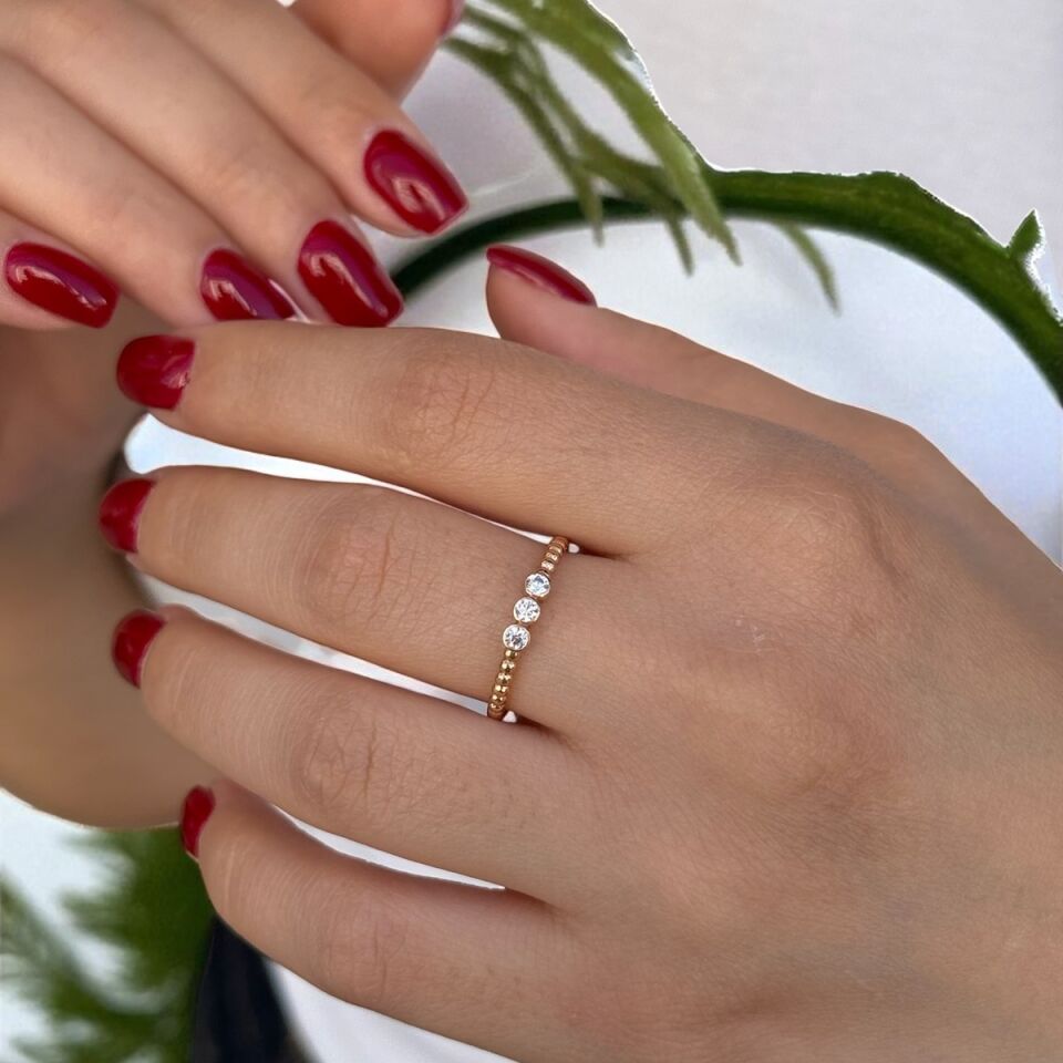 14 AYAR ROSE RENGİ ÜÇ TAŞ ALTIN YÜZÜK