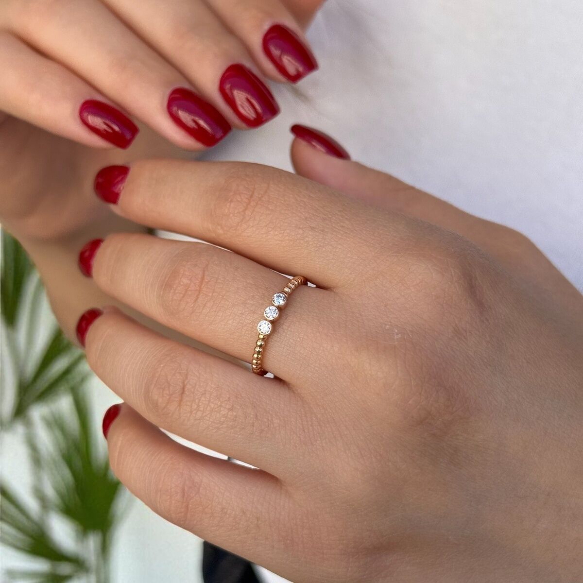 14 AYAR ROSE RENGİ ÜÇ TAŞ ALTIN YÜZÜK