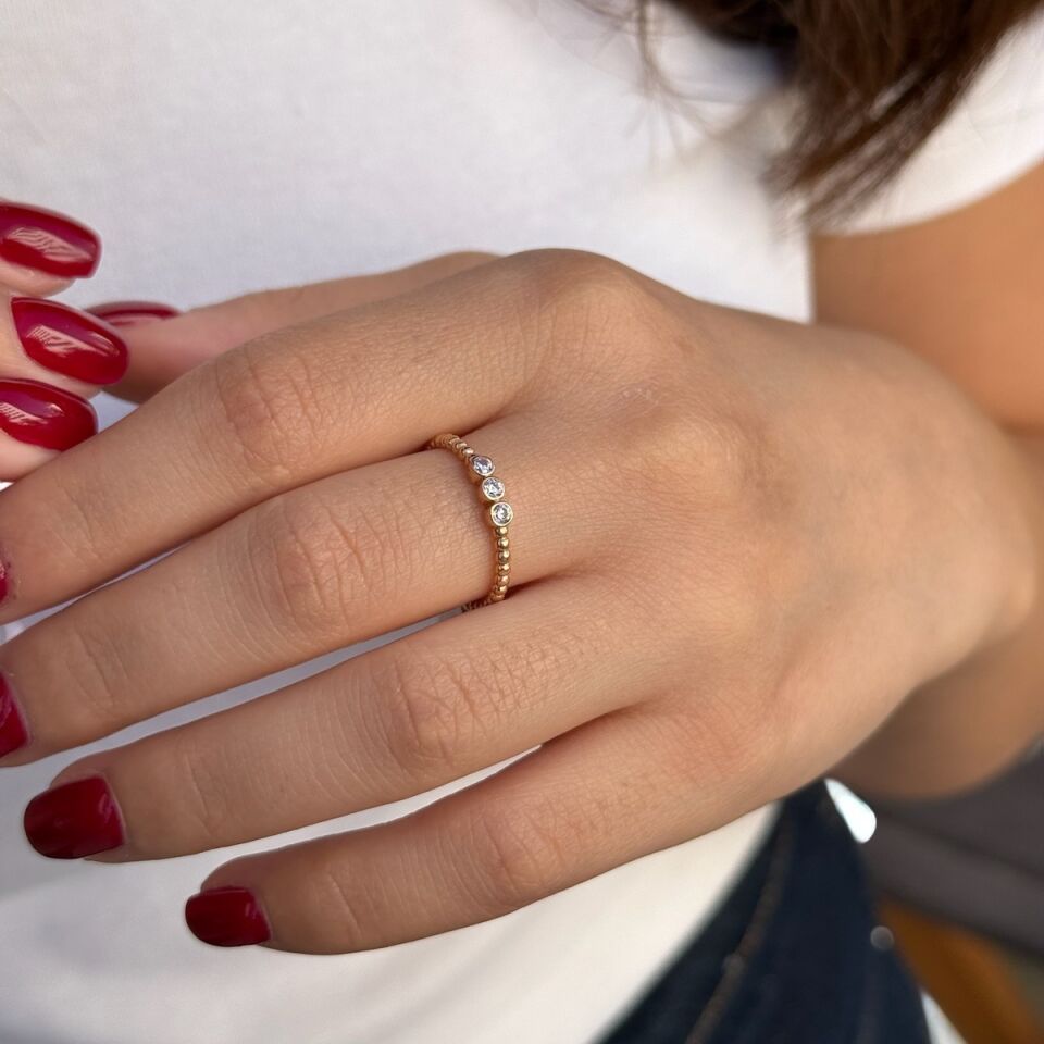 14 AYAR ROSE RENGİ ÜÇ TAŞ ALTIN YÜZÜK