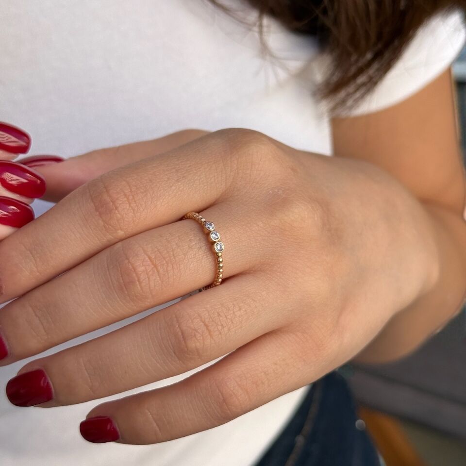 14 AYAR ROSE RENGİ ÜÇ TAŞ ALTIN YÜZÜK