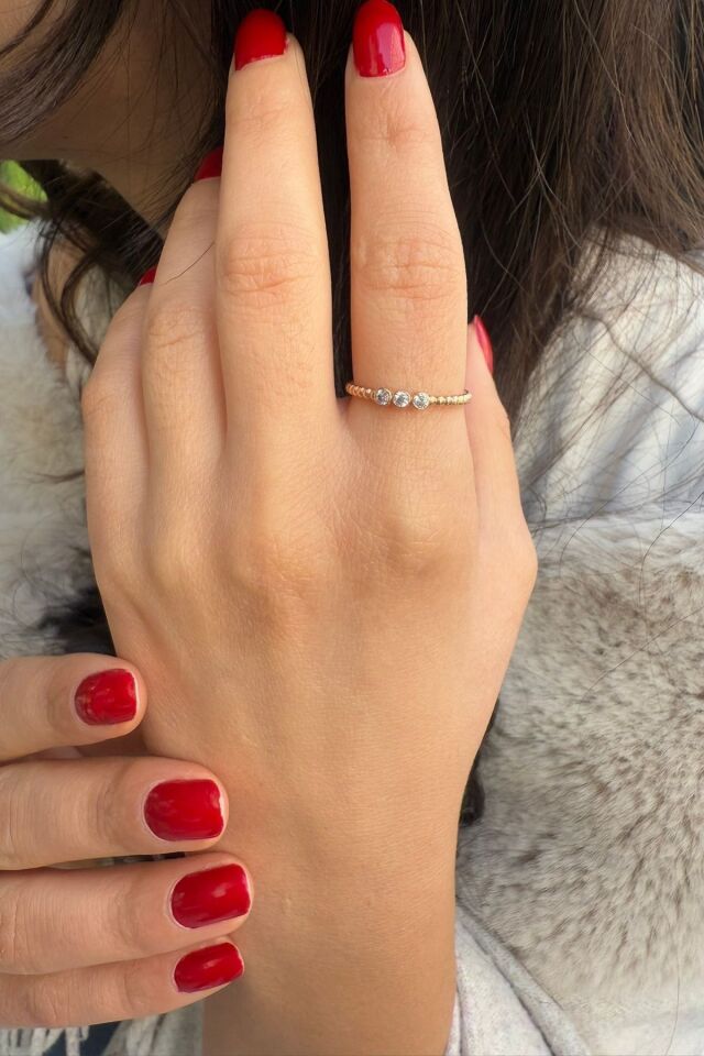 14 AYAR ROSE RENGİ ÜÇ TAŞ ALTIN YÜZÜK 15