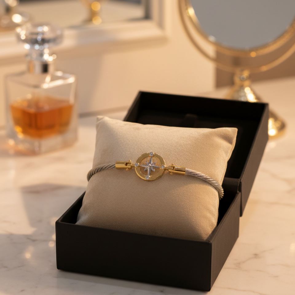 14 AYAR ÖZEL TASARIM KOMPLE ALTIN PUSULA BİLEKLİK