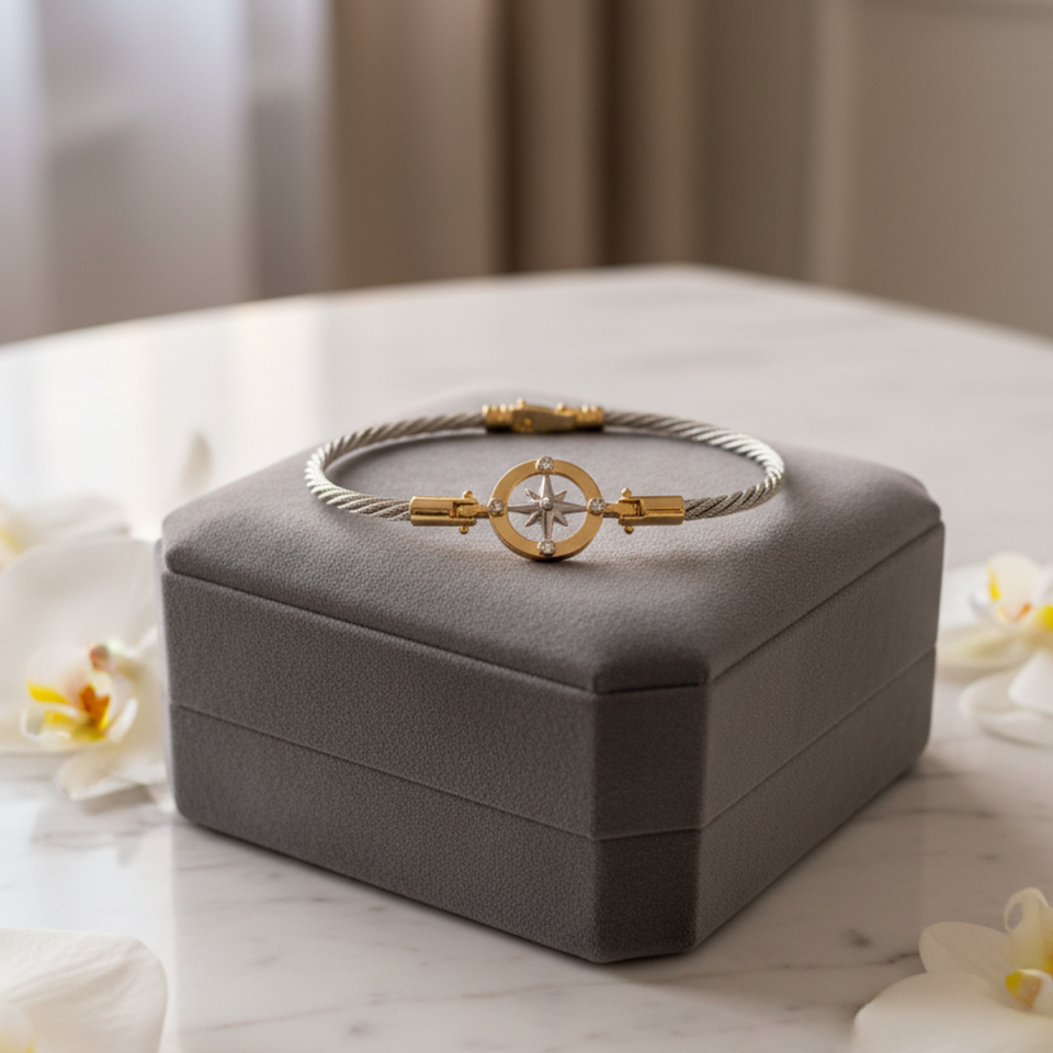 14 AYAR ÖZEL TASARIM KOMPLE ALTIN PUSULA BİLEKLİK