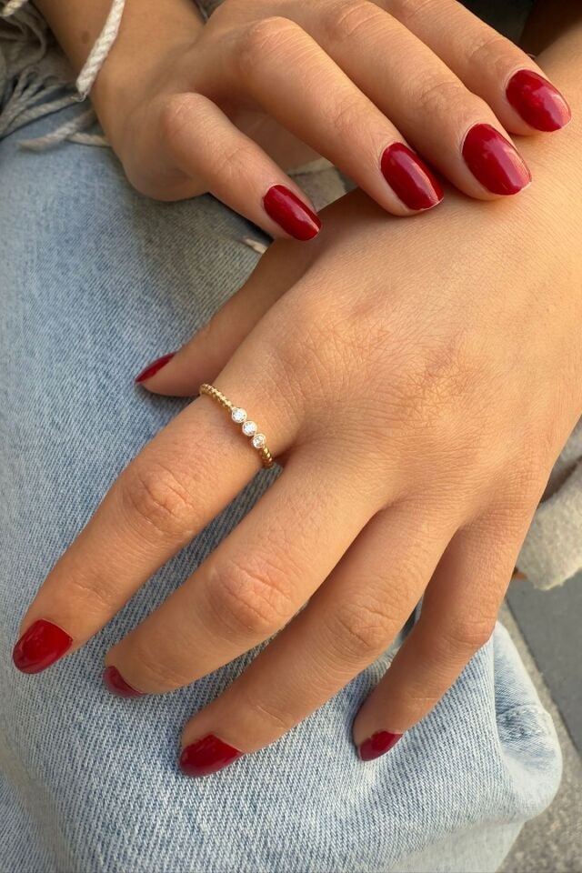 14 AYAR ROSE RENGİ ÜÇ TAŞ ALTIN YÜZÜK 16