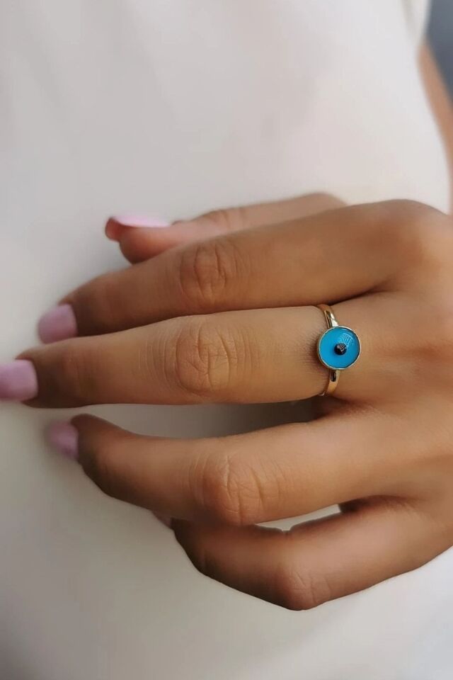 14 Ayar Nazar Boncuklu Altın Yüzük 19