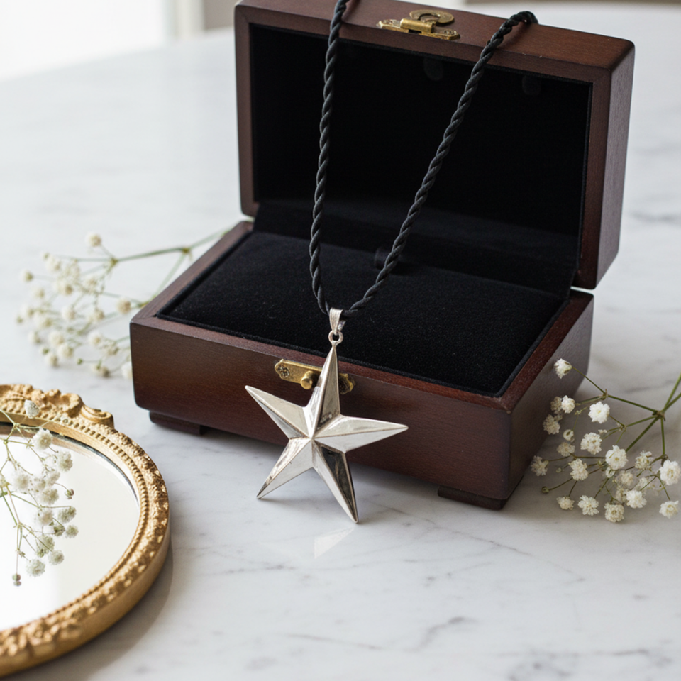 925 AYAR ÖZEL TASARIM 3 BOYUTLU YILDIZ KOLYE