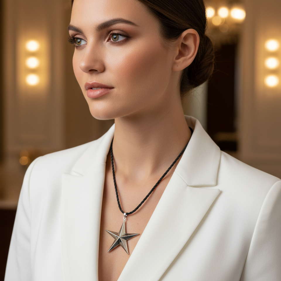 925 AYAR ÖZEL TASARIM 3 BOYUTLU YILDIZ KOLYE