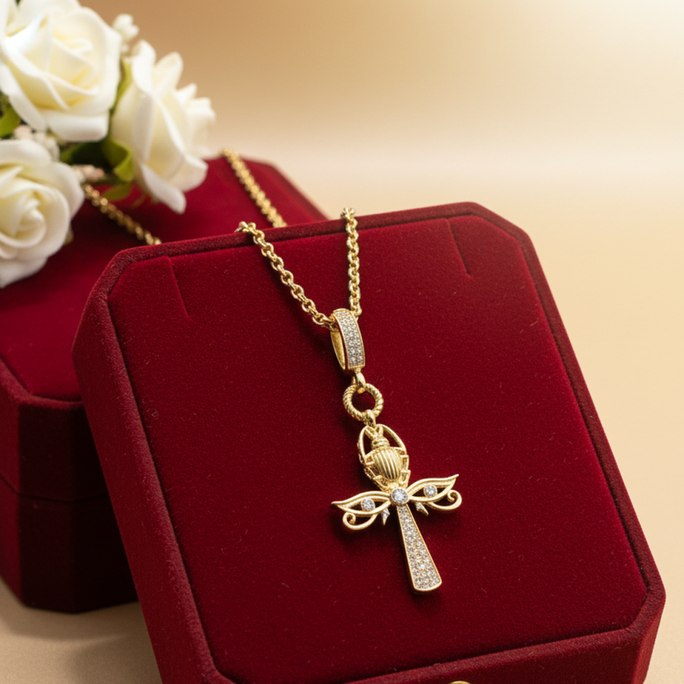 14 AYAR ANKH RANIN GÖZÜ VE NİLİN ANAHTARI ÖZEL TASARIM ALTIN KOLYE