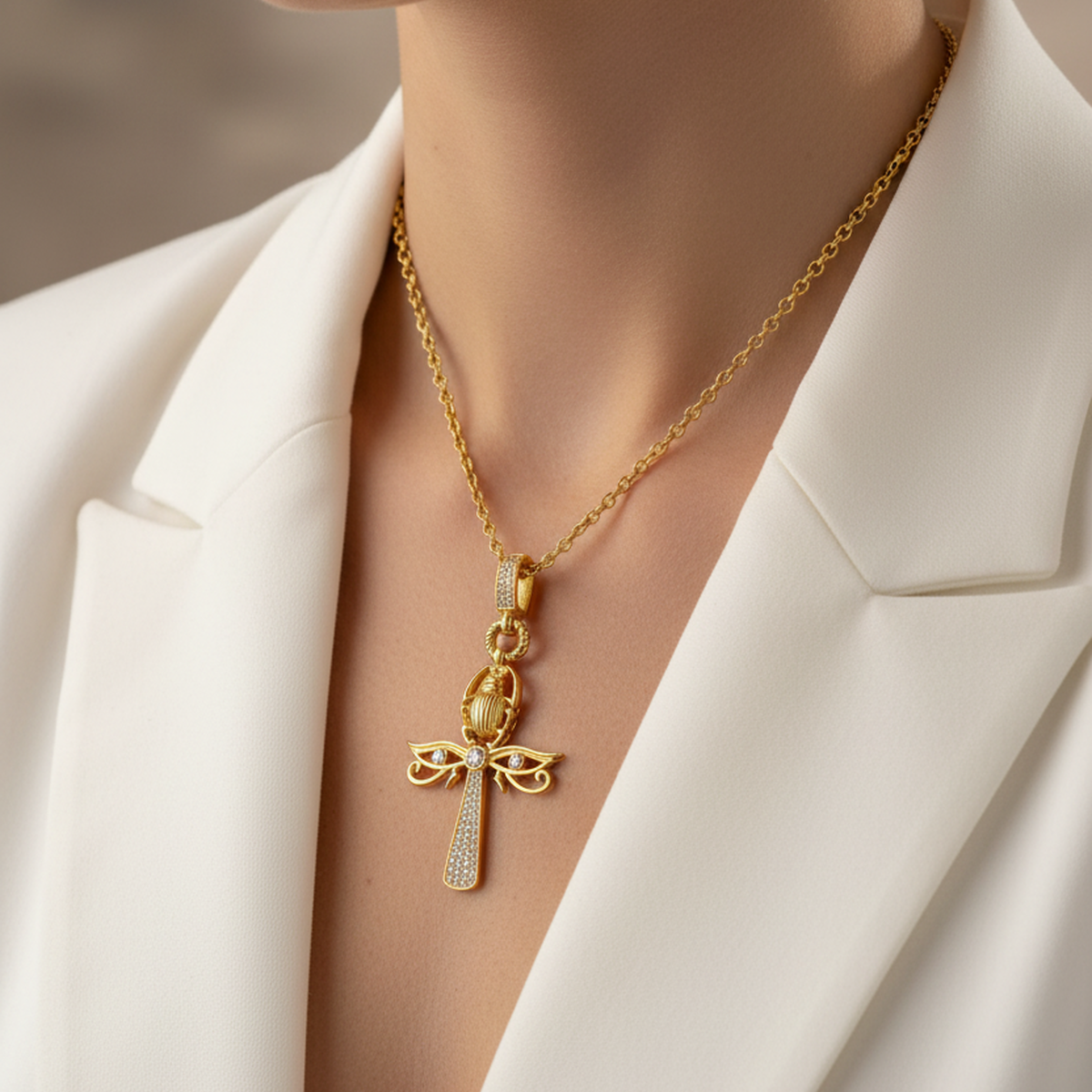 14 AYAR ANKH RANIN GÖZÜ VE NİLİN ANAHTARI ÖZEL TASARIM ALTIN KOLYE