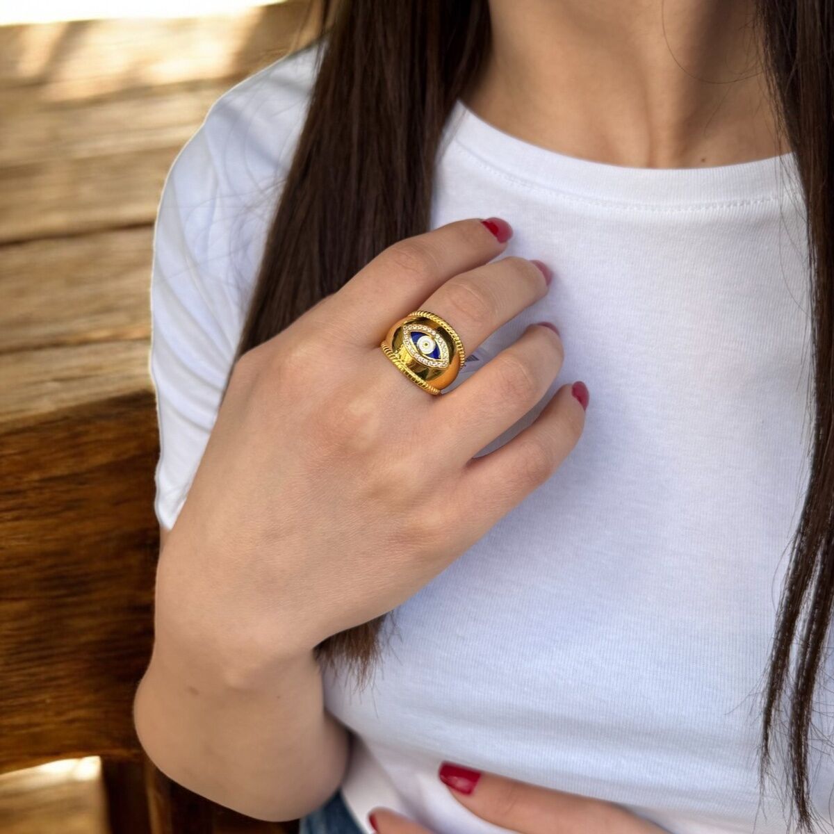 22 AYAR ÖZEL TASARIM GÖZ DETAYLI YÜZÜK