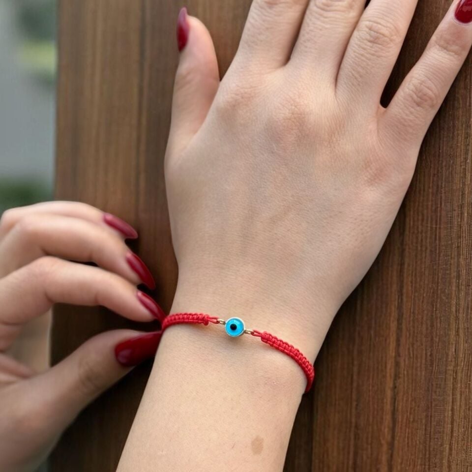 14 AYAR KIRMIZI İPLİ NAZAR BONCUKLU ALTIN BİLEKLİK