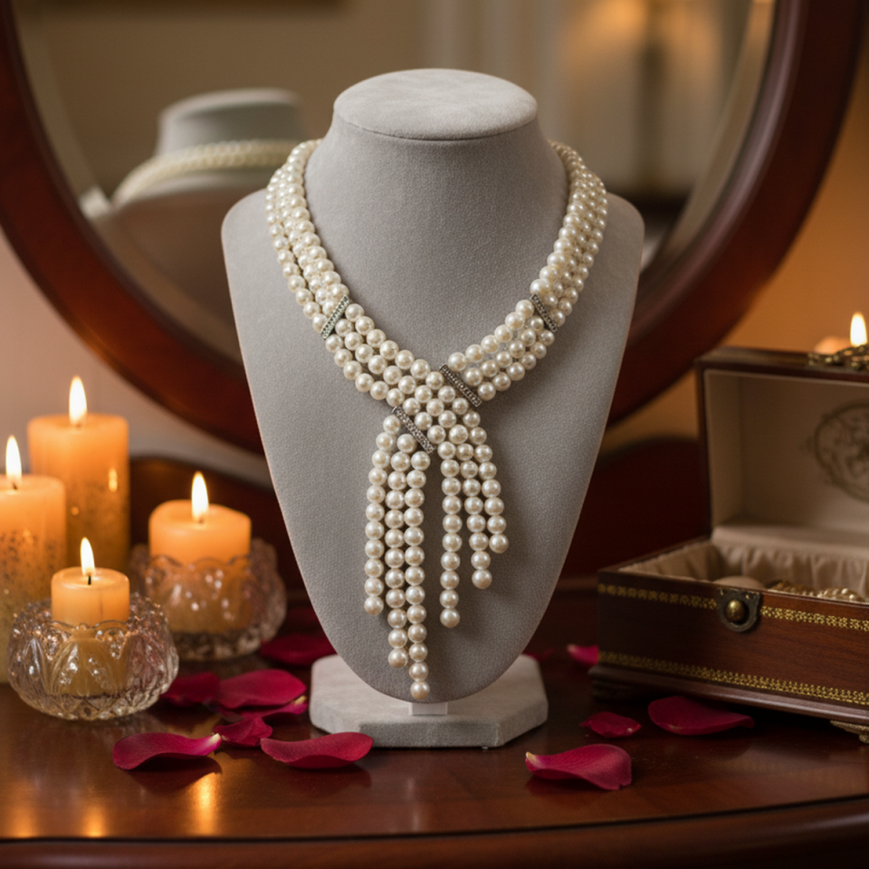 925 AYAR ÖZEL TASARIM İNCİLİ GÜMÜŞ KOLYE