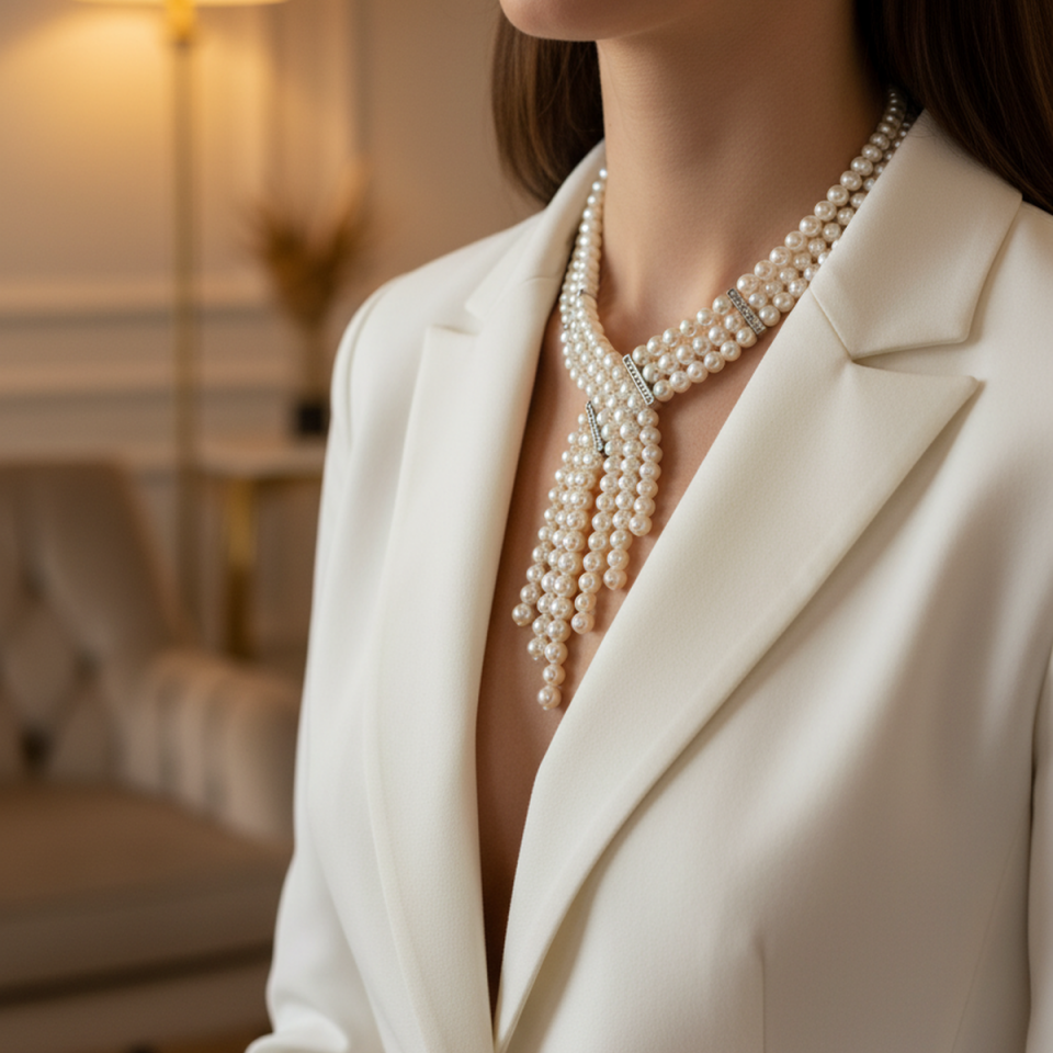 925 AYAR ÖZEL TASARIM İNCİLİ GÜMÜŞ KOLYE