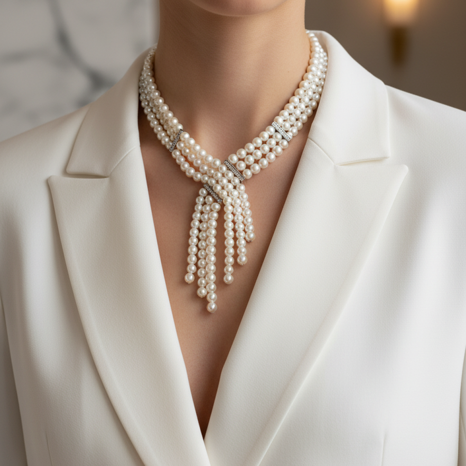 925 AYAR ÖZEL TASARIM İNCİLİ GÜMÜŞ KOLYE