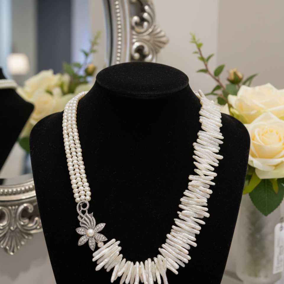 925 AYAR ÖZEL TASARIM İNCİLİ GÜMÜŞ KOLYE