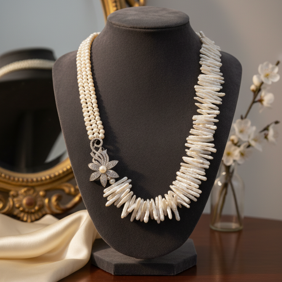 925 AYAR ÖZEL TASARIM İNCİLİ GÜMÜŞ KOLYE