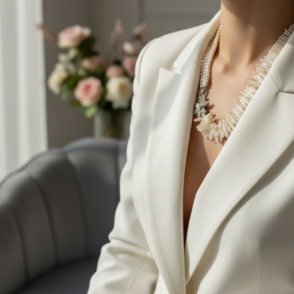 925 AYAR ÖZEL TASARIM İNCİLİ GÜMÜŞ KOLYE