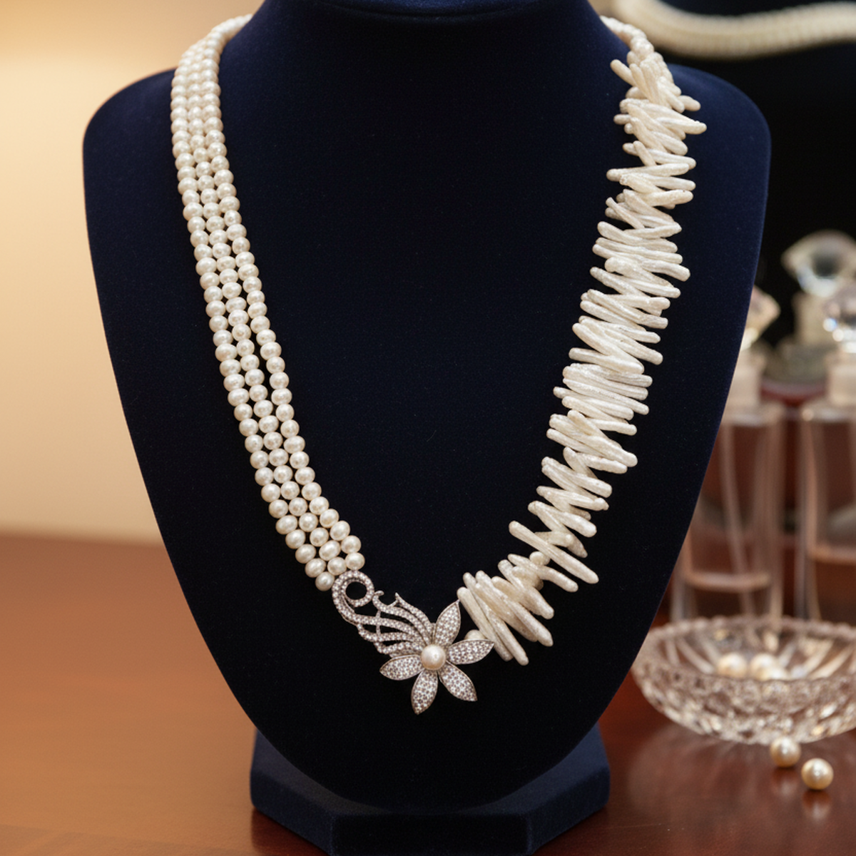 925 AYAR ÖZEL TASARIM İNCİLİ GÜMÜŞ KOLYE