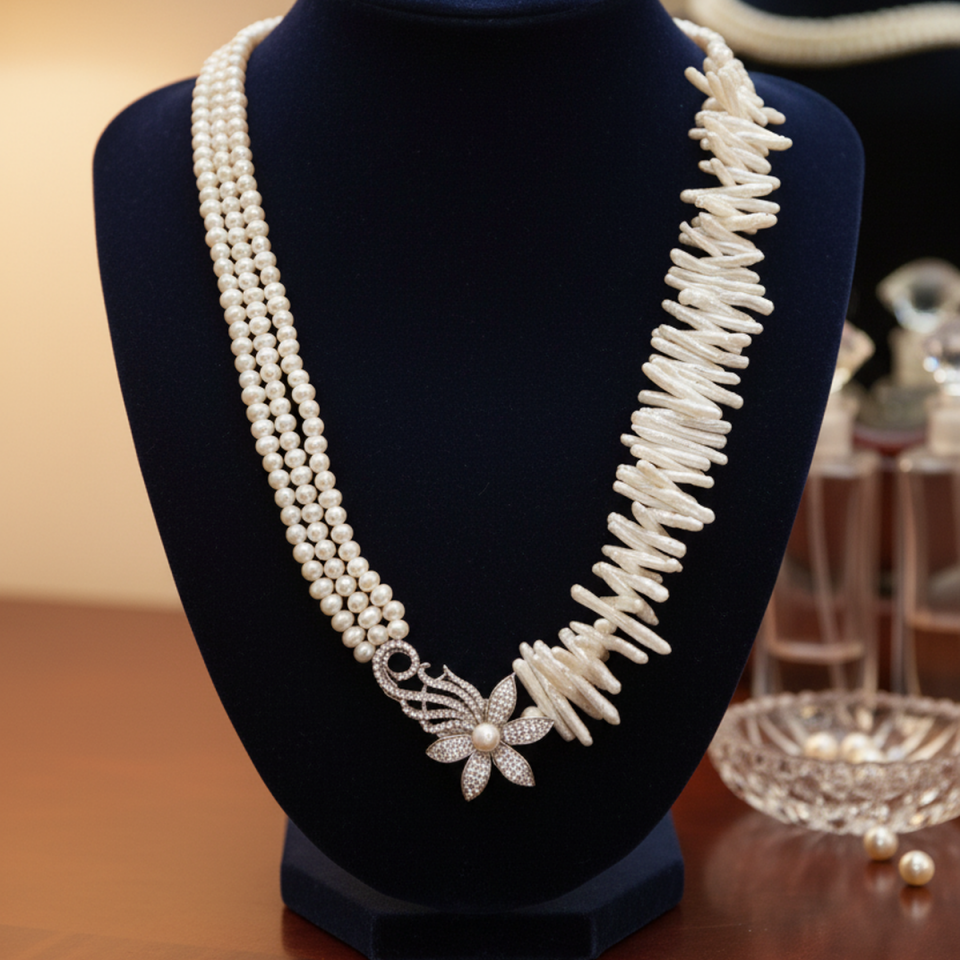 925 AYAR ÖZEL TASARIM İNCİLİ GÜMÜŞ KOLYE