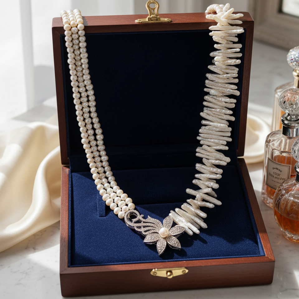 925 AYAR ÖZEL TASARIM İNCİLİ GÜMÜŞ KOLYE