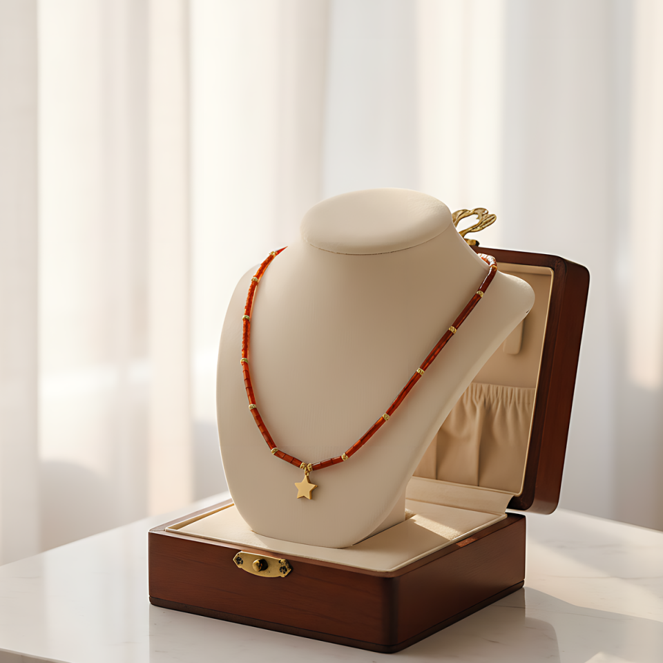 14 AYAR ÖZEL TASARIM ORJİNAL KEHRİBAR TAŞLI YILDIZ UÇLU KOLYE