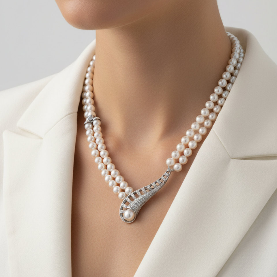 925 AYAR ÖZEL TASARIM İNCİLİ GÜMÜŞ KOLYE