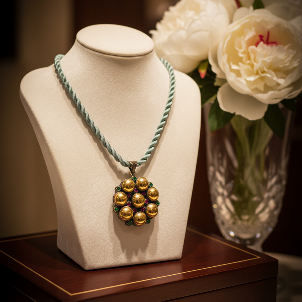 925 AYAR ALTIN KAPLAMA DETAYLI ANTİK GÜMÜŞ KOLYE