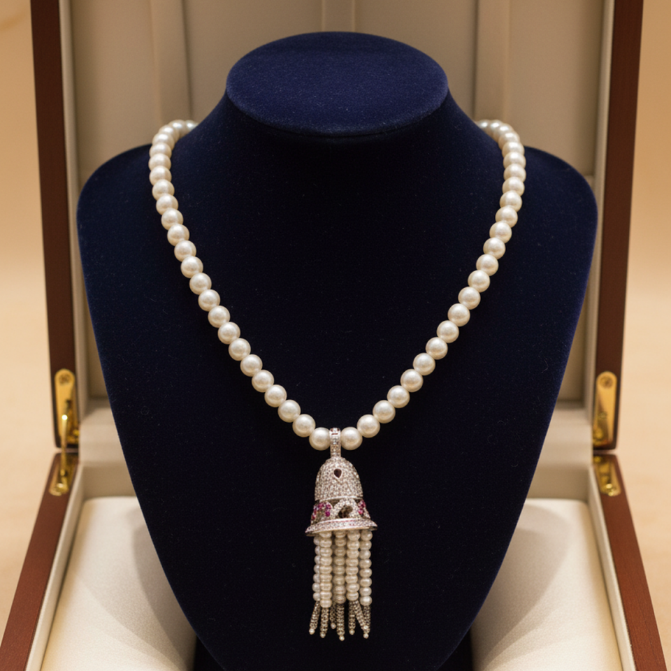 925 AYAR İNCİLİ ÖZEL TASARIM GÜMÜŞ KOLYE