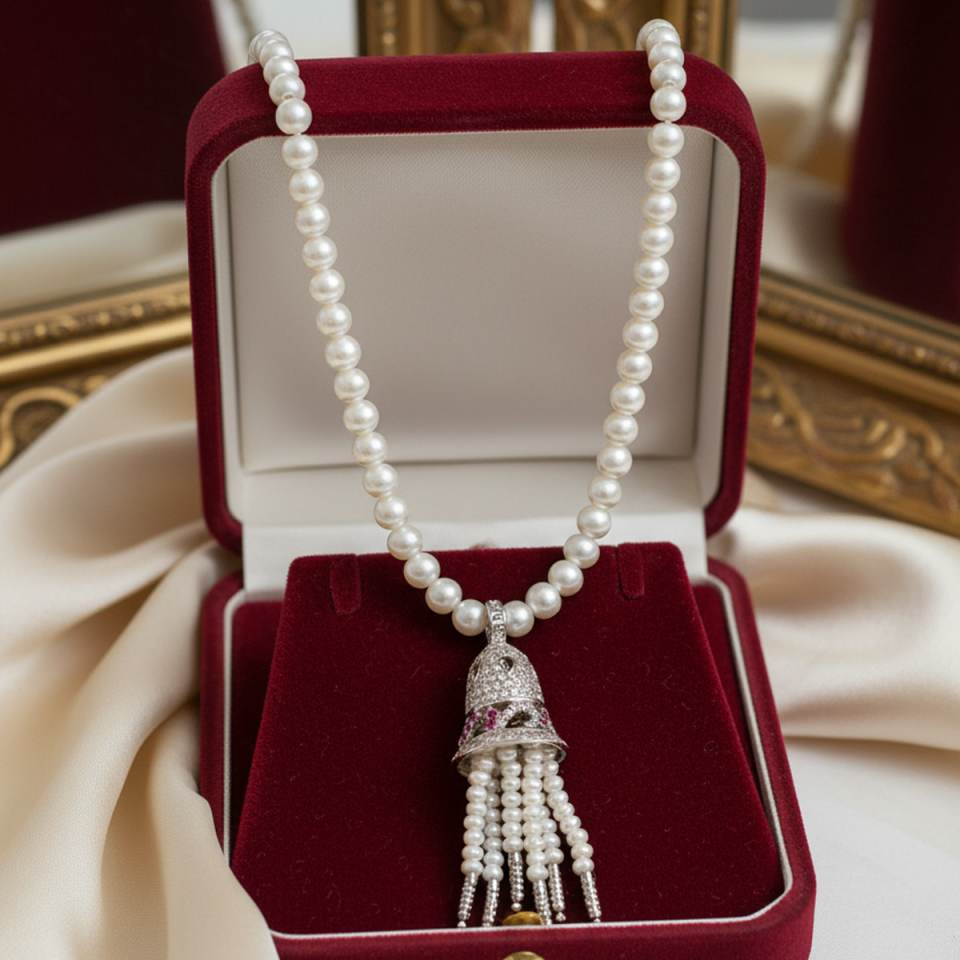 925 AYAR İNCİLİ ÖZEL TASARIM GÜMÜŞ KOLYE