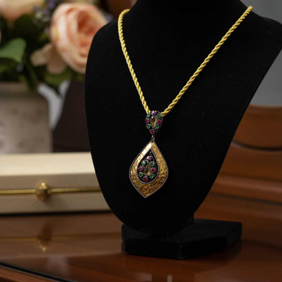 925 AYAR ALTIN KAPLAMA DETAYLI ÖZEL TASARIM ANTİK GÜMÜŞ KOLYE