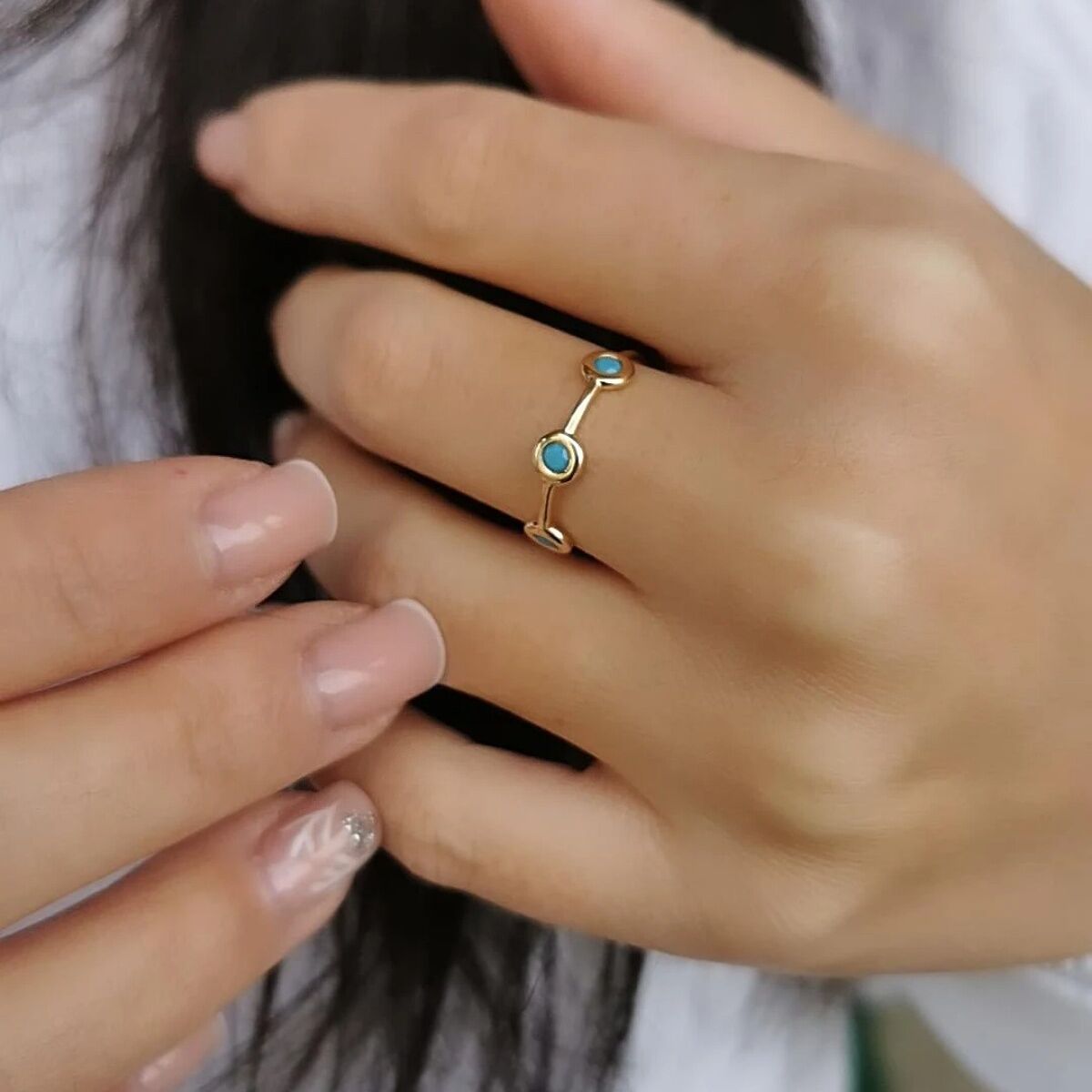 14 AYAR FİRUZE TAŞLI YARIMTUR ALTIN YÜZÜK