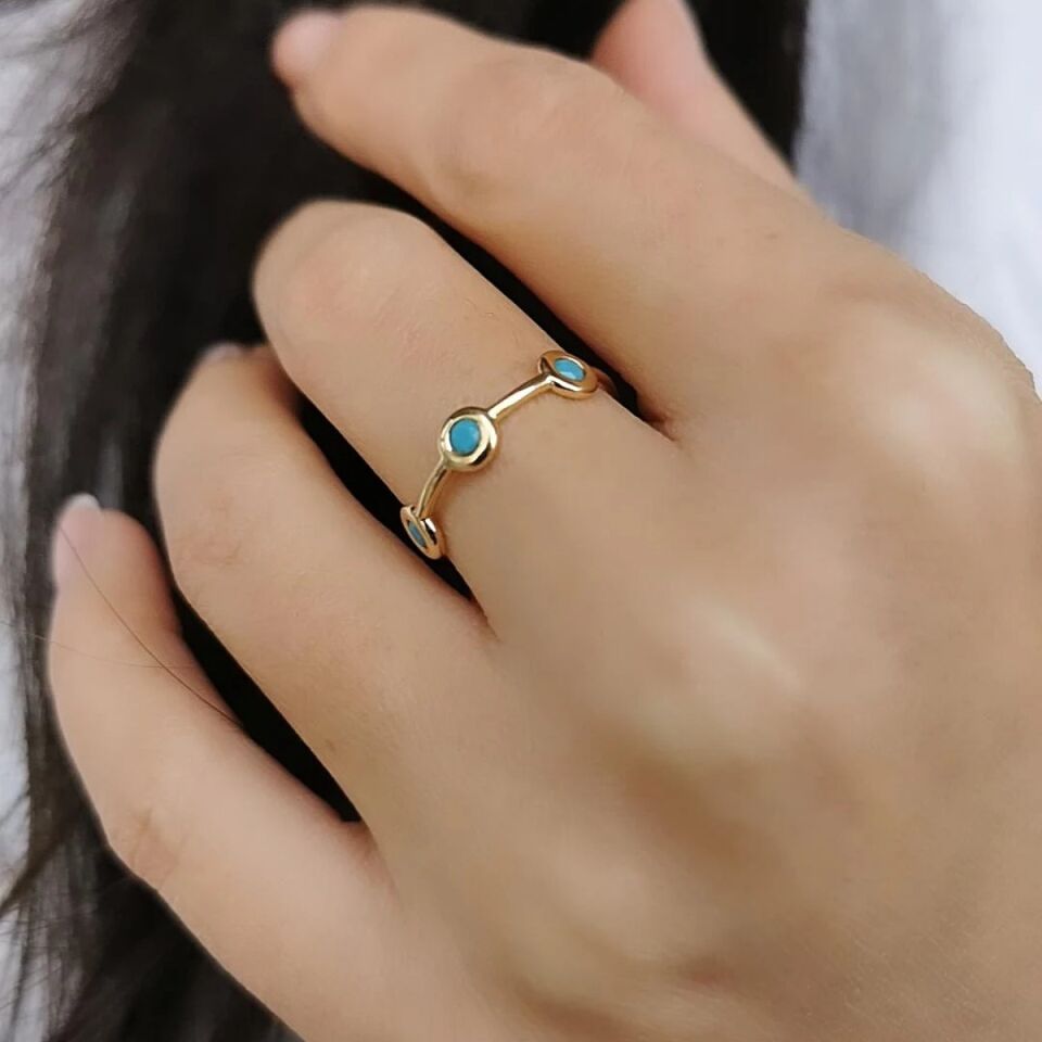 14 AYAR FİRUZE TAŞLI YARIMTUR ALTIN YÜZÜK