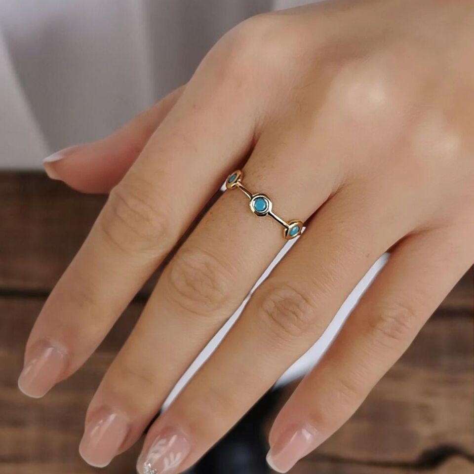 14 AYAR FİRUZE TAŞLI YARIMTUR ALTIN YÜZÜK