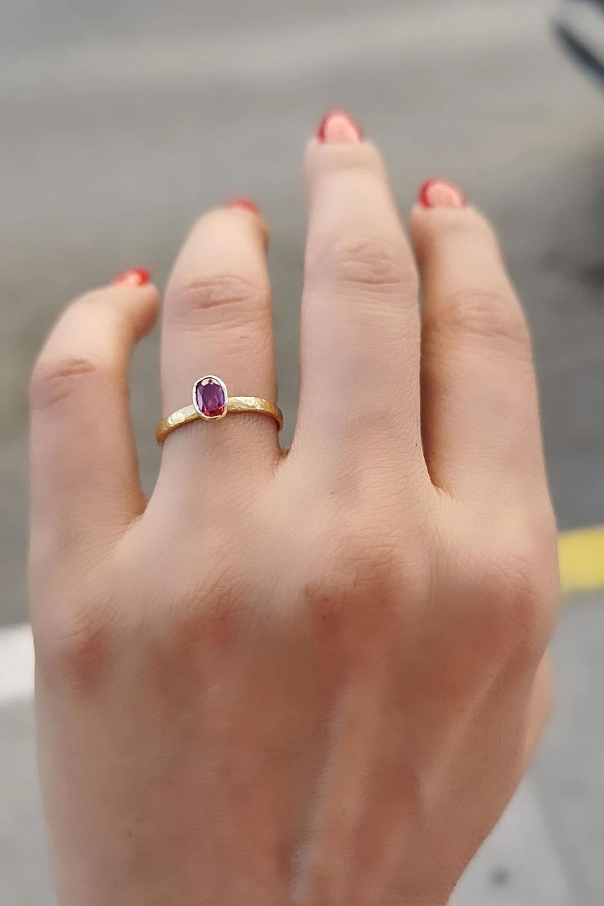 14 Ayar Yakut Kristal Taşlı El Yapımı Tektaş Yüzük