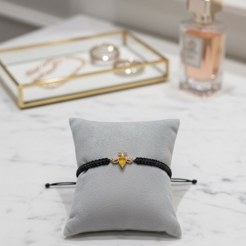 14 AYAR CİTRİN TAŞLI ÖZEL TASARIM ARI BİLEKLİK