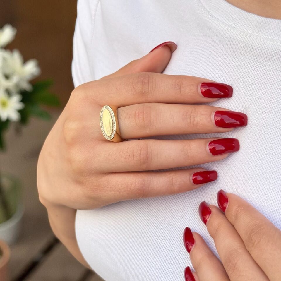 14 Ayar Üstü Düz Şovalye Tarzı Yüzük