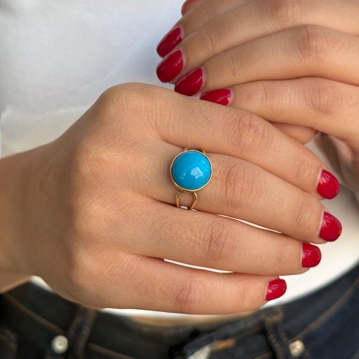 14 Ayar Firuze Taşlı El Yapımı Yüzük