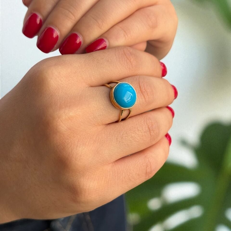 14 Ayar Firuze Taşlı El Yapımı Yüzük