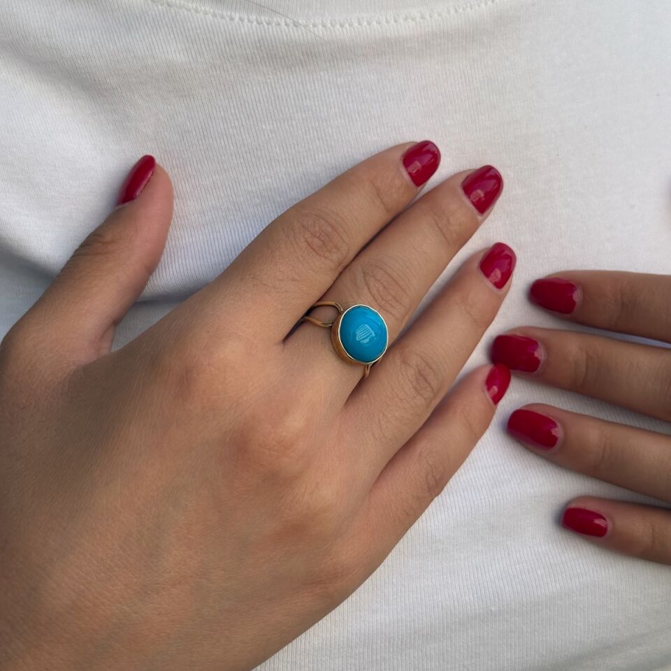 14 Ayar Firuze Taşlı El Yapımı Yüzük