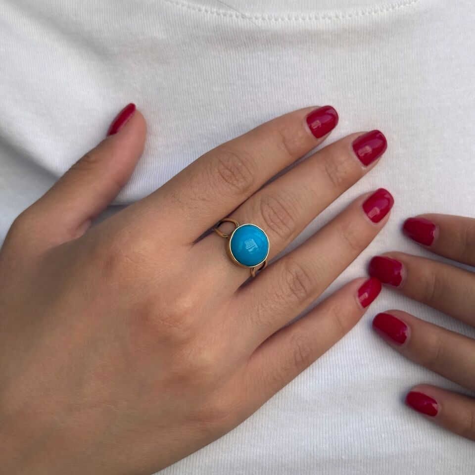 14 Ayar Firuze Taşlı El Yapımı Yüzük