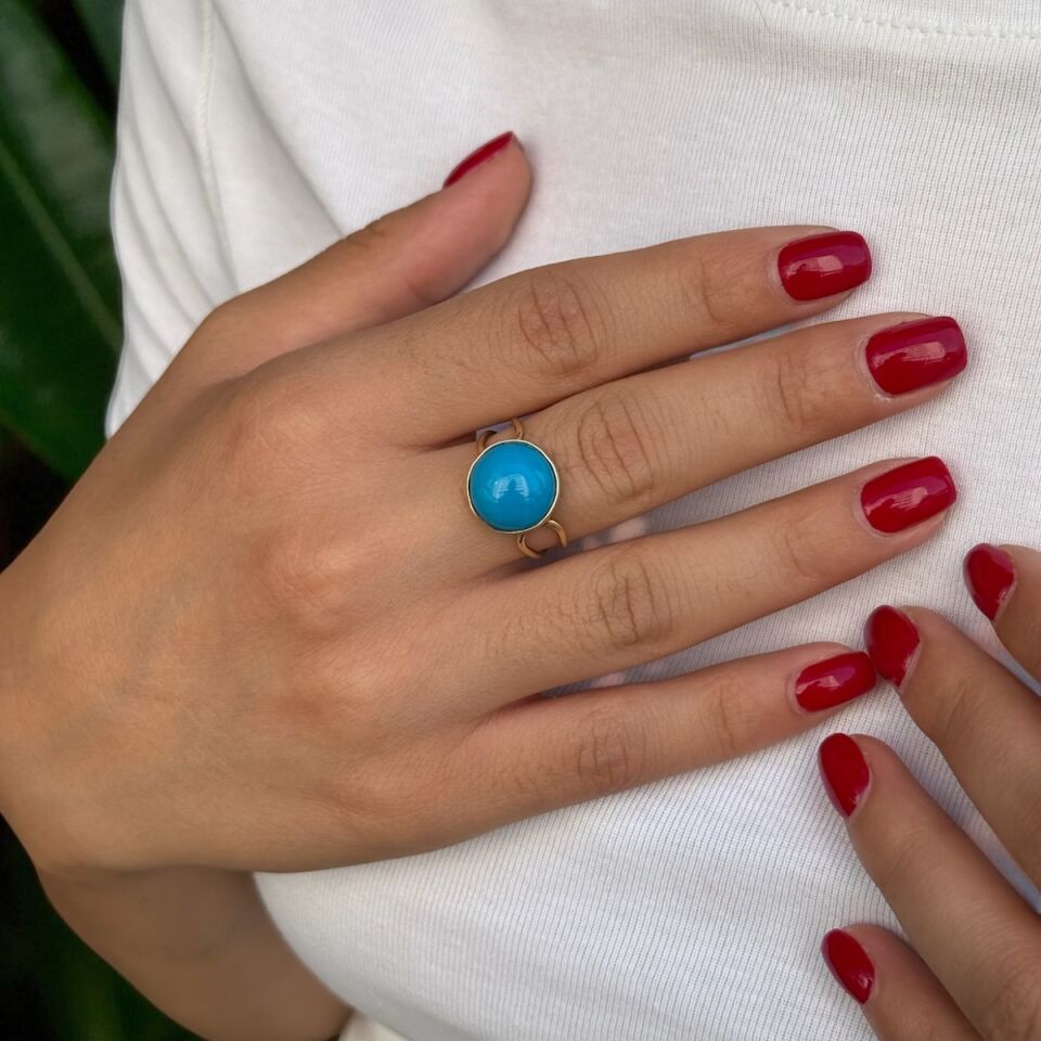 14 Ayar Firuze Taşlı El Yapımı Yüzük