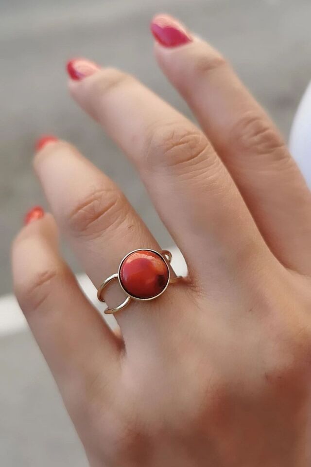 14 Ayar Orjinal Mercan Taşlı El Yapımı Yüzük 13