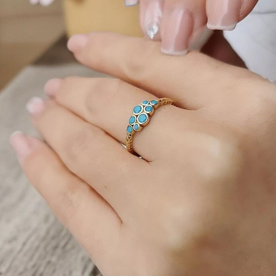 14 AYAR FİRUZE TAŞLI ALTIN YÜZÜK