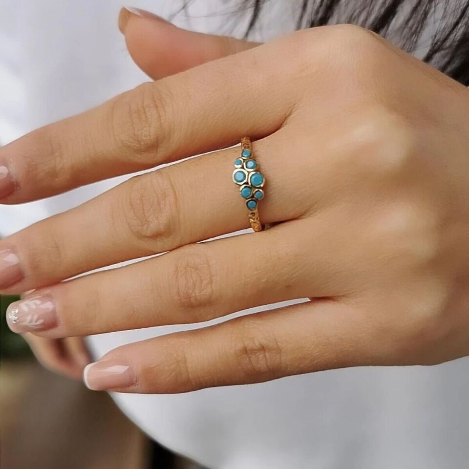 14 AYAR FİRUZE TAŞLI ALTIN YÜZÜK