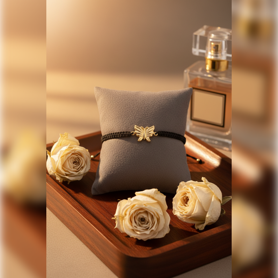 14 AYAR KELEBEK MODEL İPLİ ALTIN BİLEKLİK