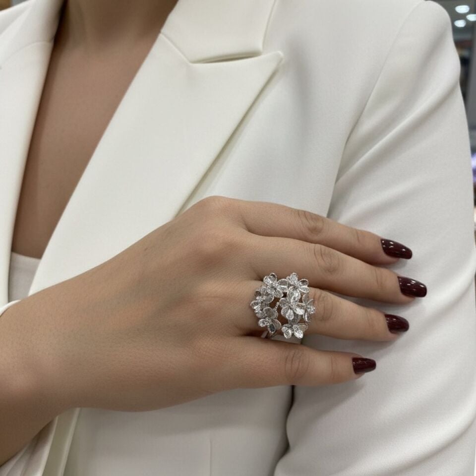 925 AYAR İTALYAN ORKİDE MODEL GÜMÜŞ YÜZÜK