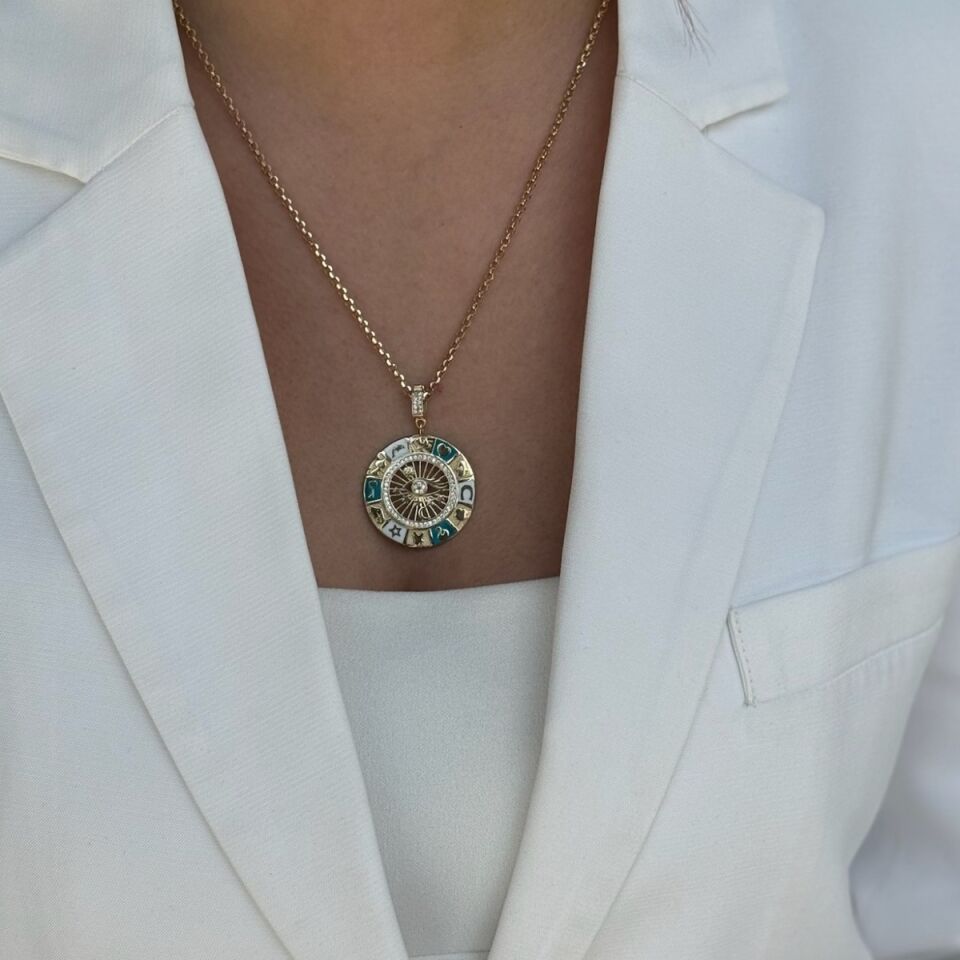 14 AYAR TURKUAZ MİNELİ ÖZEL TASARIM TILSIM ŞANS KOLYESİ UCU