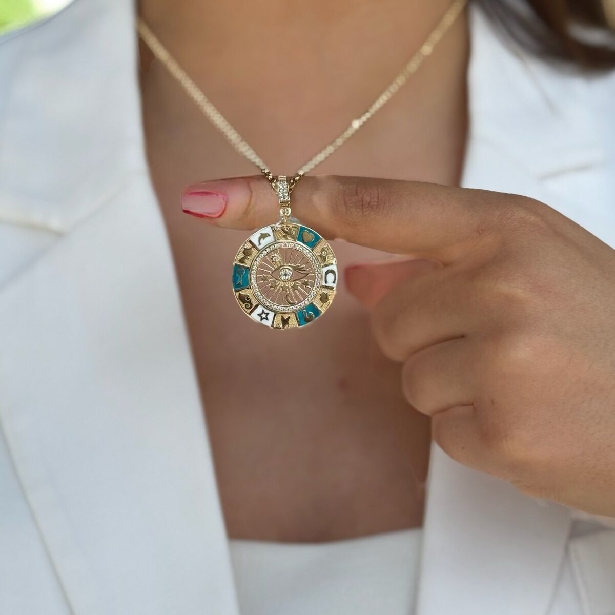 14 AYAR TURKUAZ MİNELİ ÖZEL TASARIM TILSIM ŞANS KOLYESİ UCU